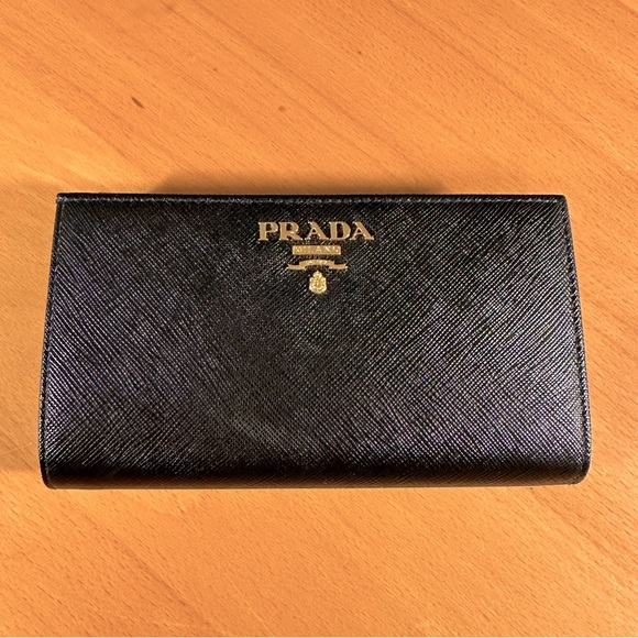 Prada Handbags - Prada Saffiano Black Leather Bifold Large Wallet